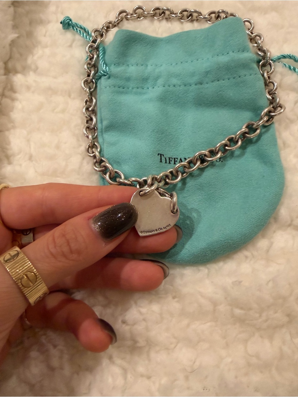Tiffany Silver Heart Tag Chain Choker Necklace - Picture 2 of 4